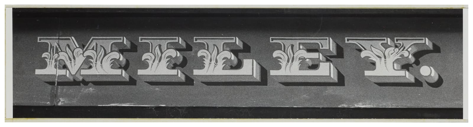 Chunky lettering that says "Miley" with block and cast shade and feather-like decoration in the bodies of the letters.