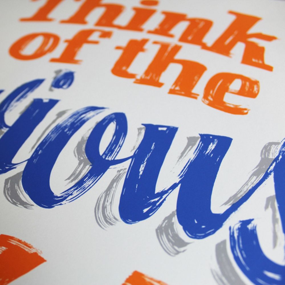 The print was created using only analogue processes, a combination of signwriting and screen printing to create the three colour layers.