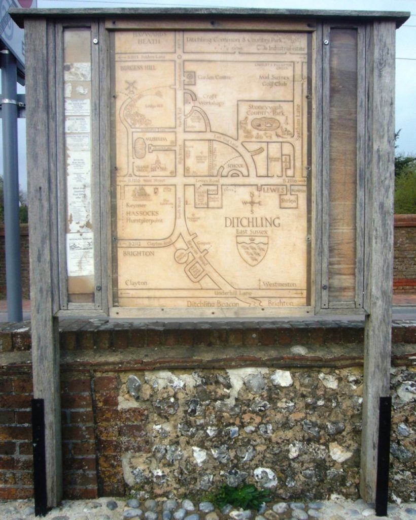 Hand-crafted map of Ditchling, the start of the walk