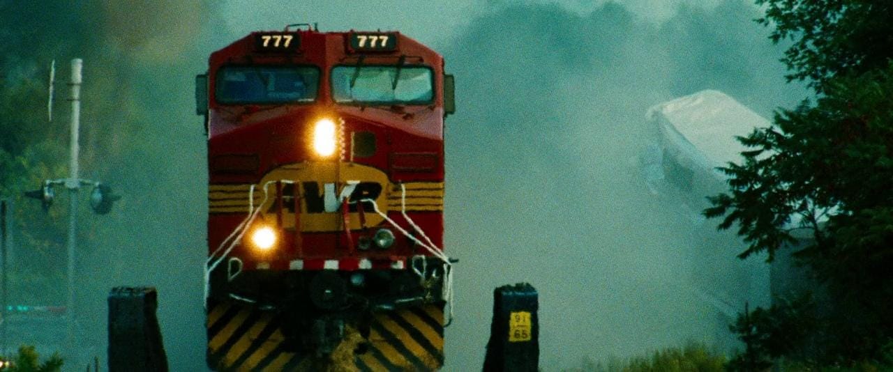 A big red train barrels through in Unstoppable