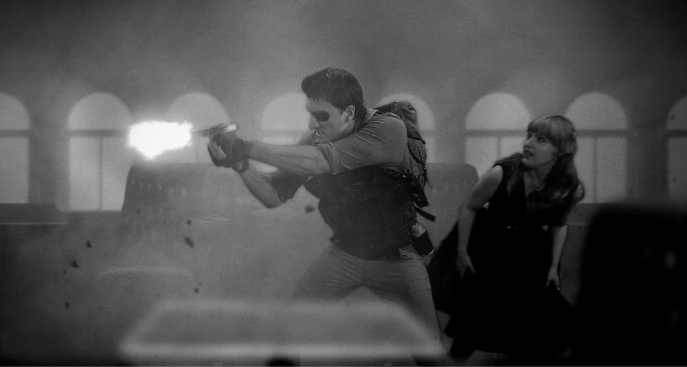 In the side-scrolling movie Waves of Madness, Jason Trost fires a gun to the left