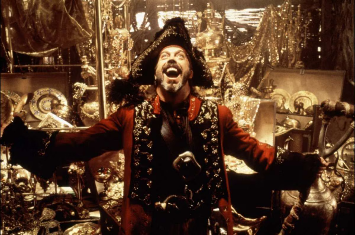 Tim Curry laughing it up as Long John Silver in Muppet Treasure Island