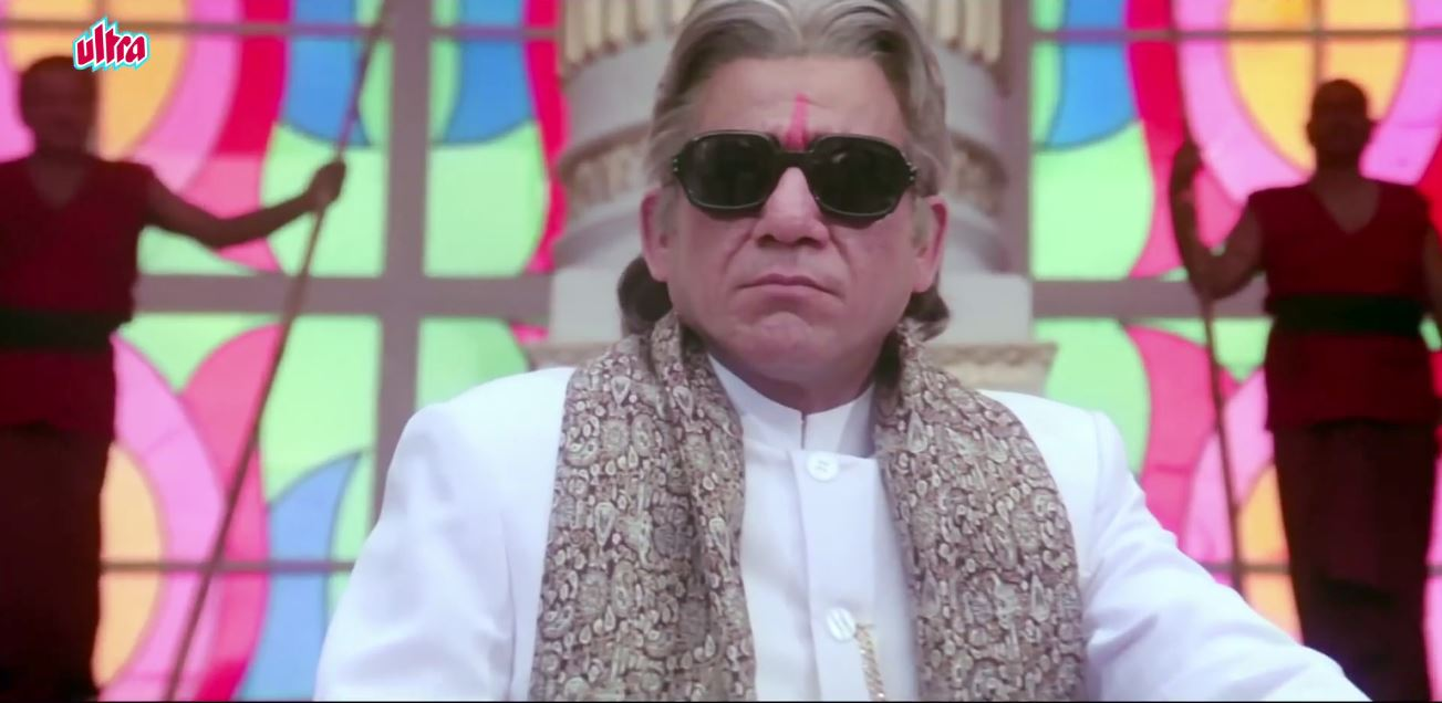 Om Puri as the villain, wearing sunglasses, in Narsimha