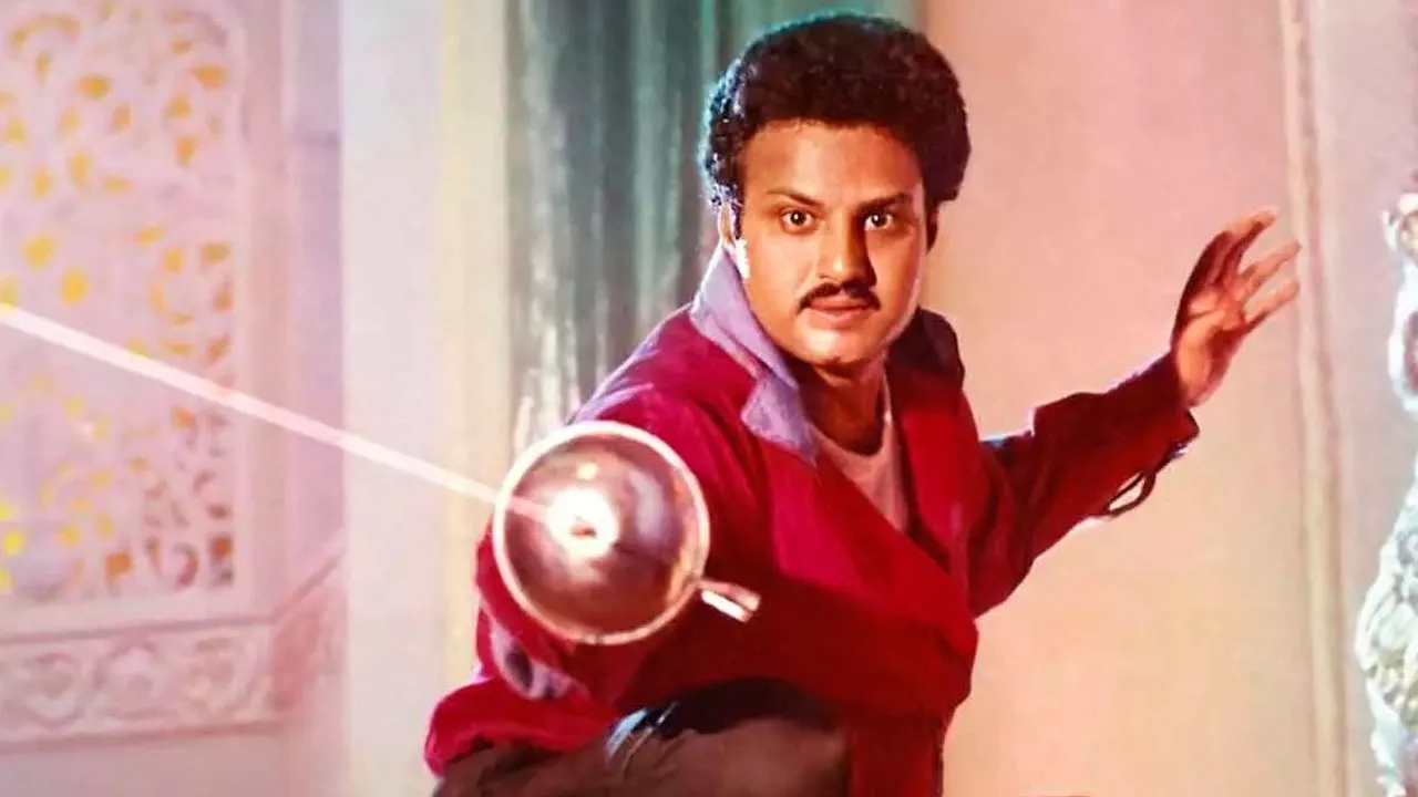 Nandamuri Balakrishna poses with a fencing sword in Aditya 369