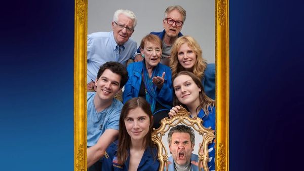 The cast of D(e)ad gather around a mirror with a screaming Craig Bierko in it