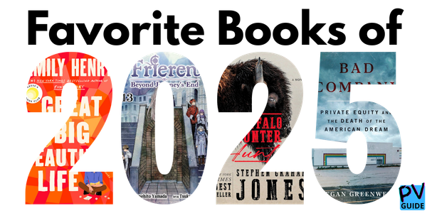 A graphic that says "Favorite Books of 2025" with cover art inside the numbers