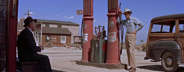 Spencer Tracy and Robert Ryan at a desert gas station in Bad Day at Black Rock