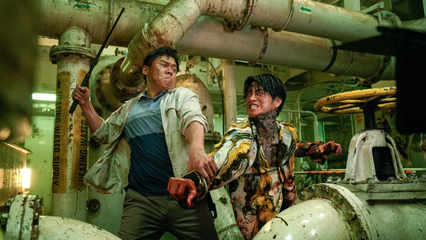 An officer with a baton fights a tatted-up convict in the lower decks of a ship in Project Wolf Hunting