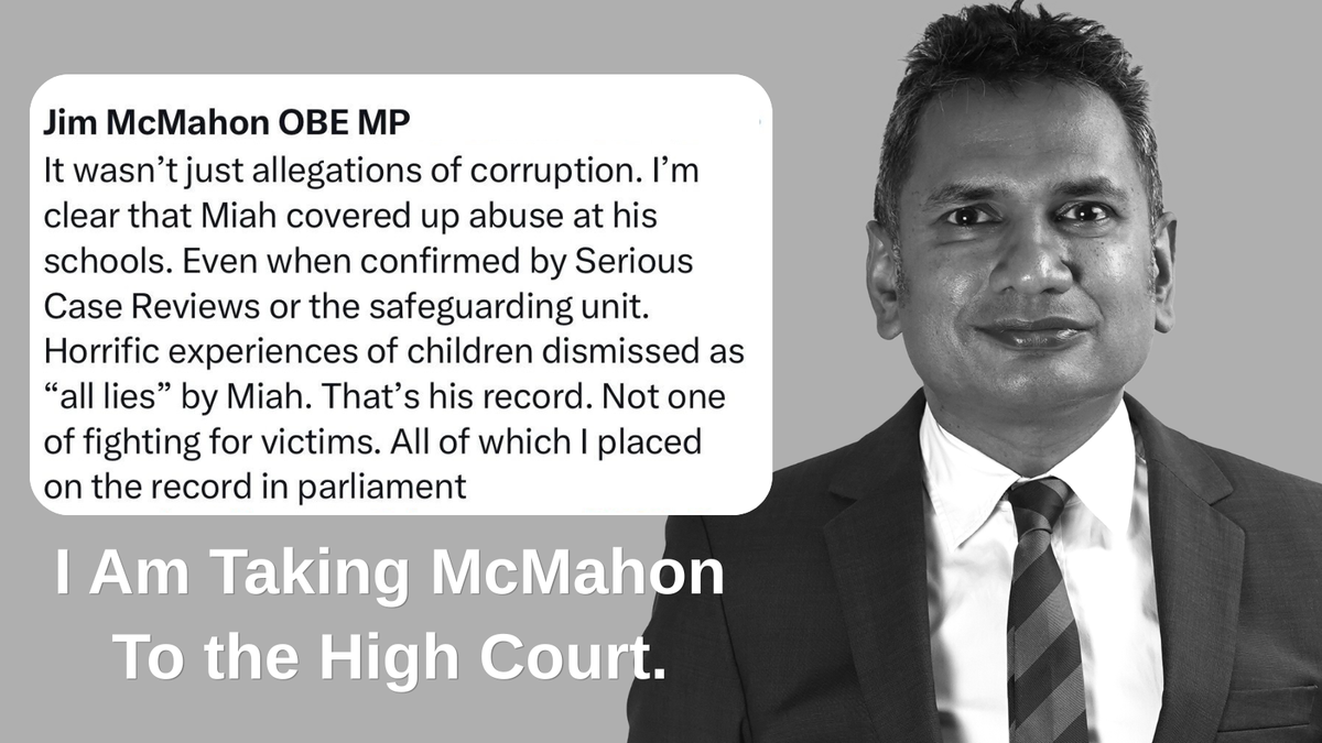 Raja Miah MBE: Legal Action Against Jim McMahon MP