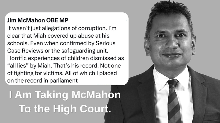 Raja Miah MBE: Legal Action Against Jim McMahon MP