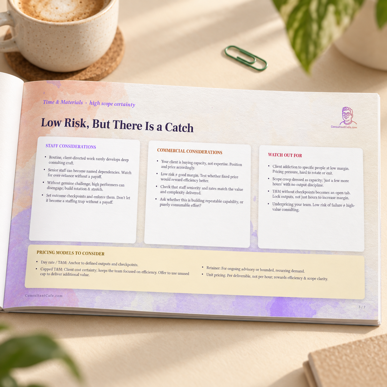 Open framework booklet showing the Low Risk, But There Is a Catch commercial playbook.