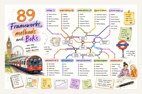 The ConsultantCafe underground map with 80+ methods, frameworks and the like