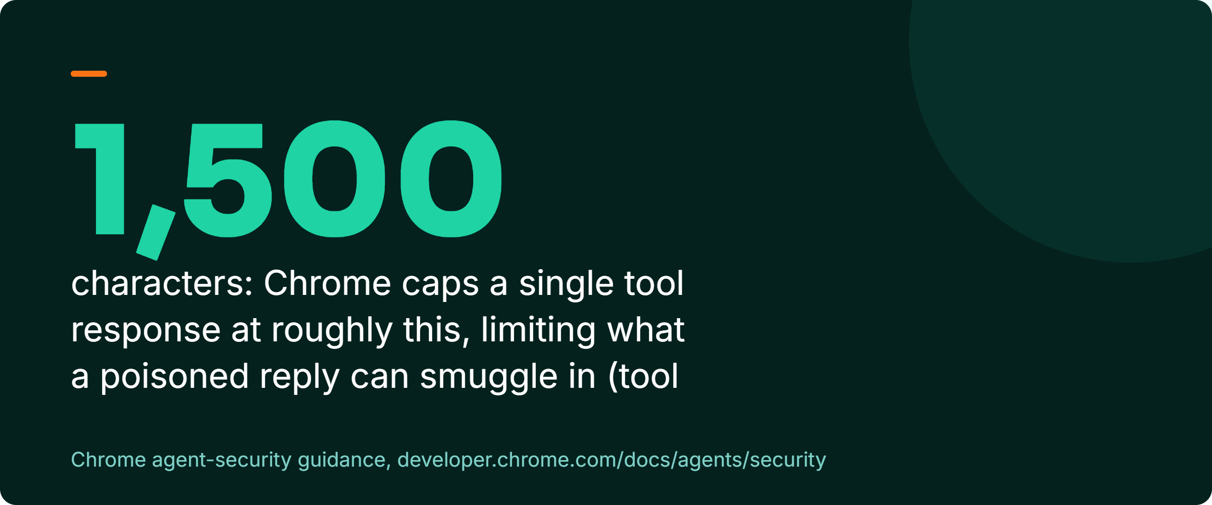 Stat callout: Chrome caps a single WebMCP tool response at roughly 1,500 characters and tool descriptions at 500 characters as containment limits