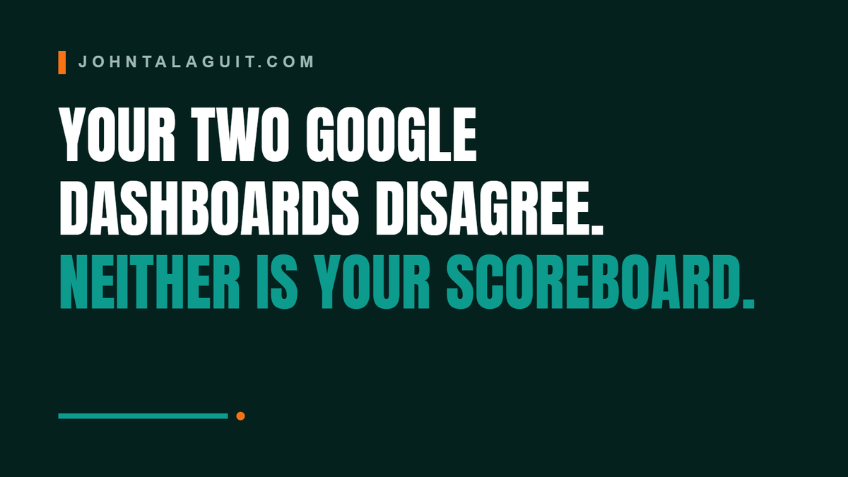 Cover banner: Your Two Google Dashboards Disagree. Neither Is Your Scoreboard.