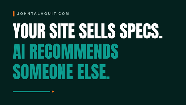 Cover banner: Your Site Sells Specs. AI Recommends Someone Else