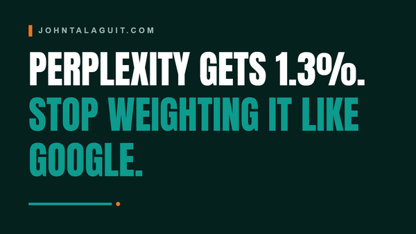 Cover banner: Perplexity Gets 1.3%. Stop Weighting It Like Google.