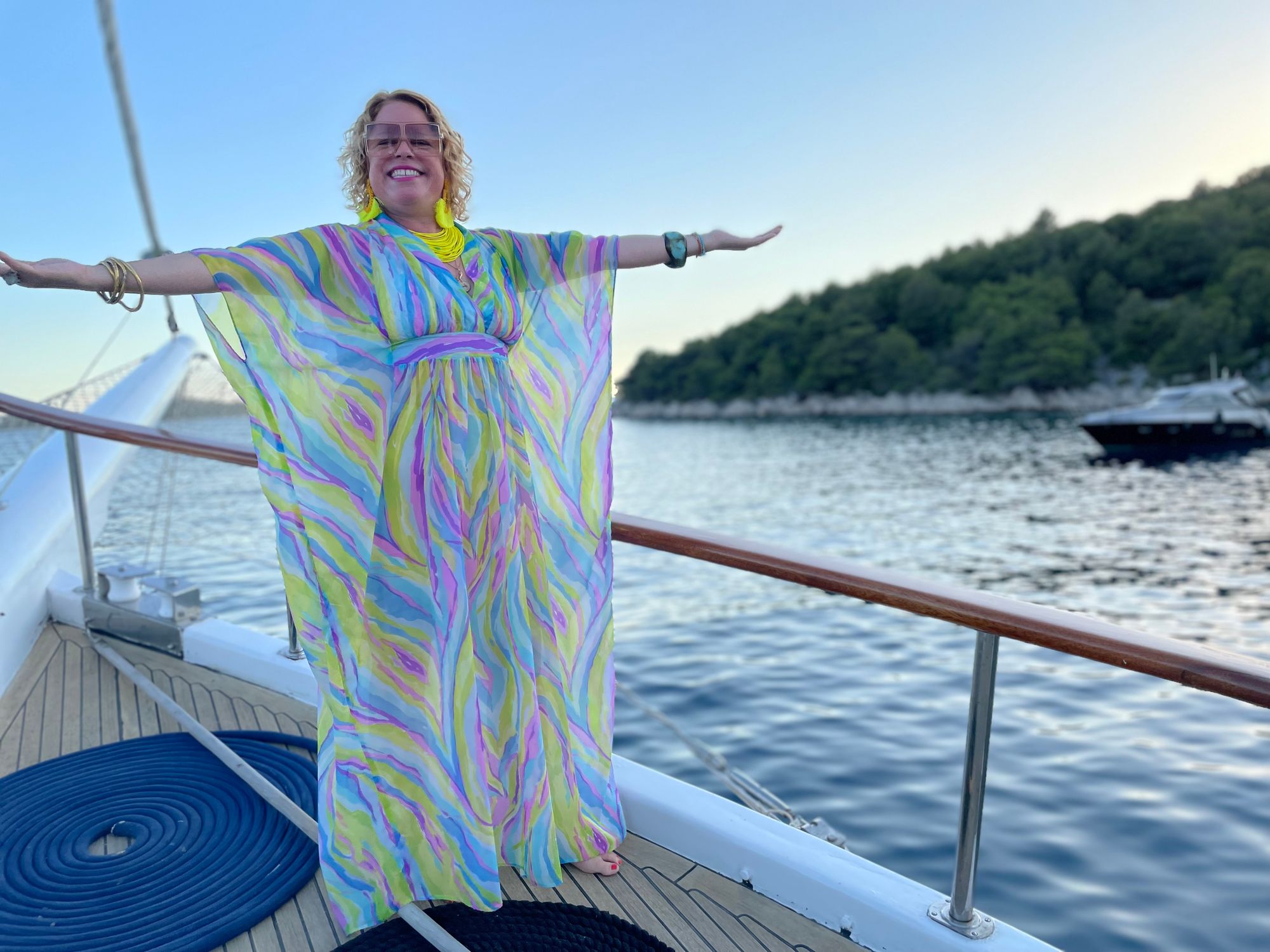 Marcia in a caftan on a gulet in Croatia