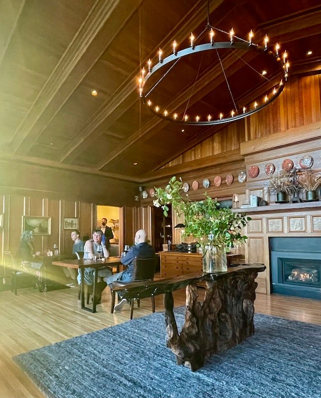 Harbor House Inn dining room at sunset.