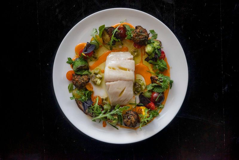 black cod dish with summer vegetables at barberio
