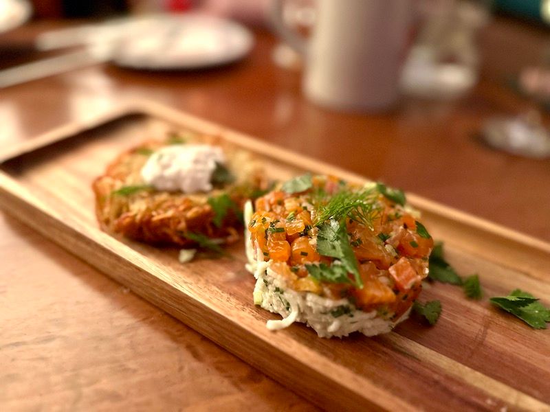 Smoked Mt. Lassen steelhead trout tartare. leopold's gasthaus