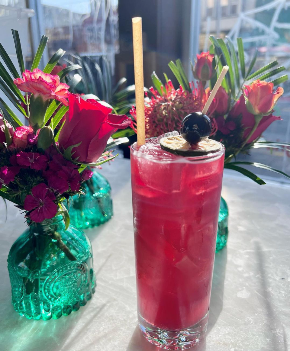 The Pucker Up! sour cherry mezcal cocktail at Kuba