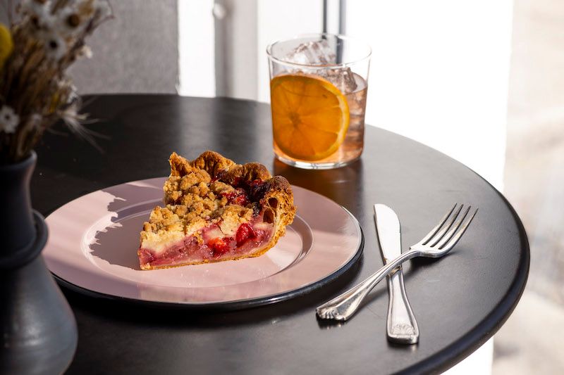 pie and a drink at edith's pie