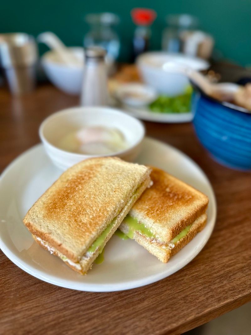 Kaya in white toast with eggs at damansara