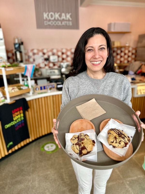 Founder and head chocolatier Carol Gancia of Kokak Chocolates with her new chocolate cookies.