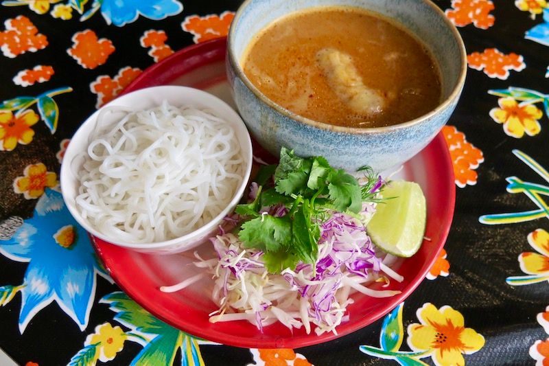 Kanom jeen (rice noodles with fish curry) at Funky Elephant’s Berkeley location