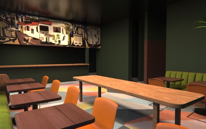 A rendering of the back room of The Halfway Club,