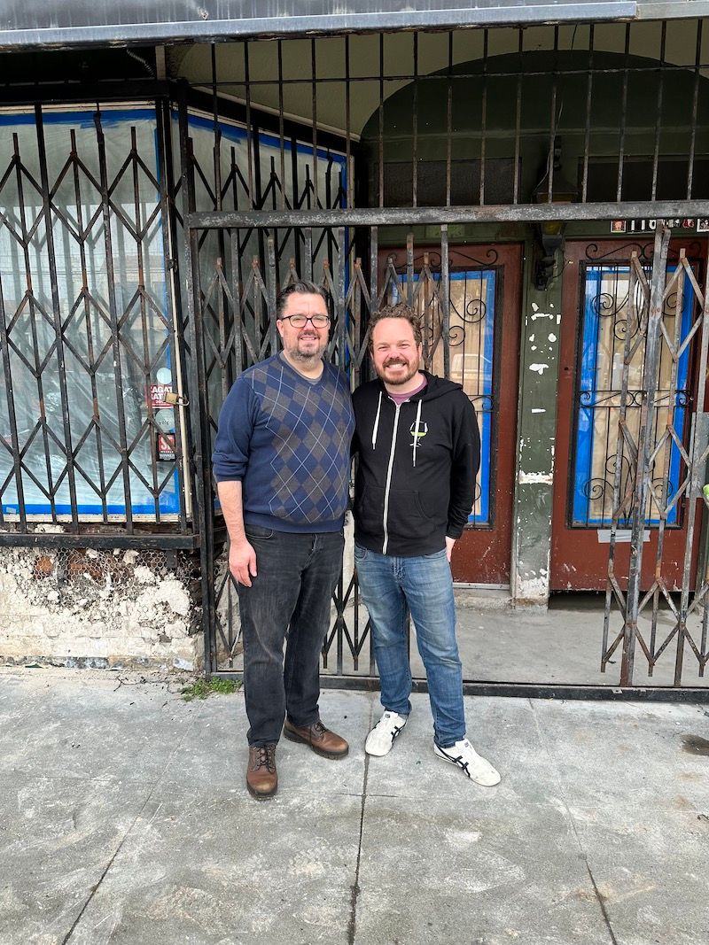 Greg Quinn and Ethan Terry in front of the future The Halfway Club.