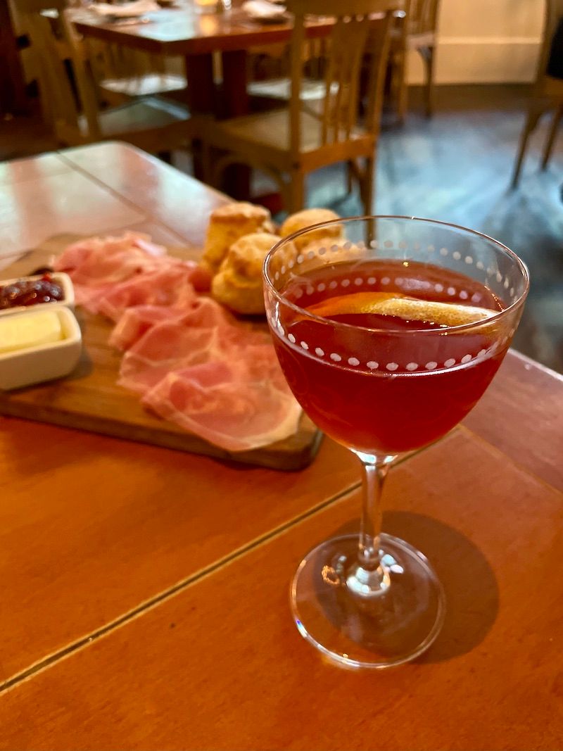 sazerac and country ham at town hall