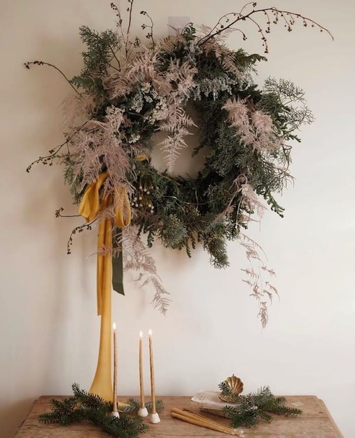 holiday wreath and candles