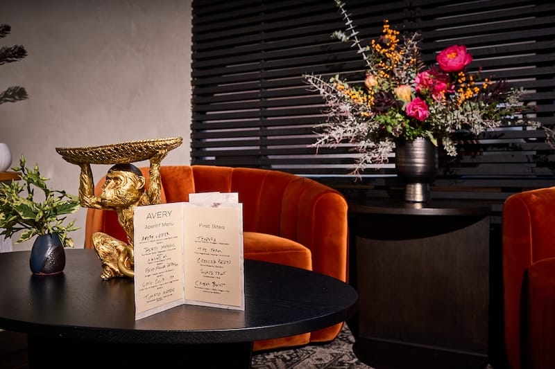 lounge seating at RTB Wine Bar and flowers