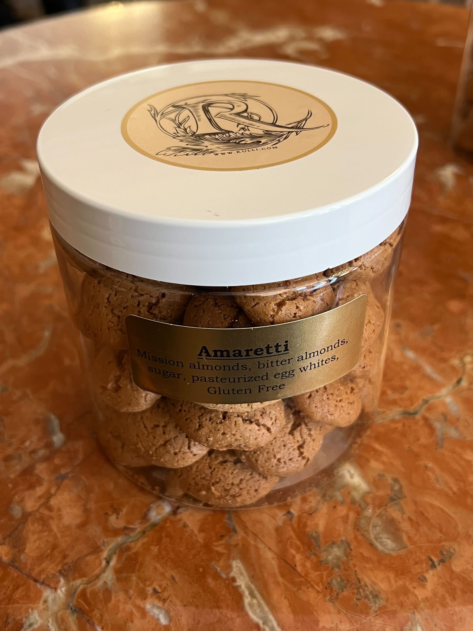 jar of amaretti cookies by emporio rulli