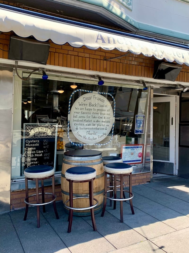 The exterior of Anchor Oyster Bar during the pandemic. 