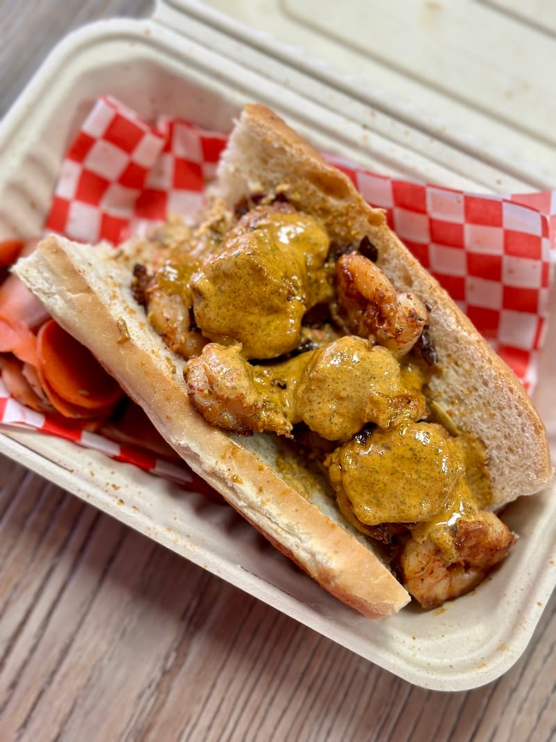 Big Black Brunch po’boy with grilled shrimp and Social Sauce