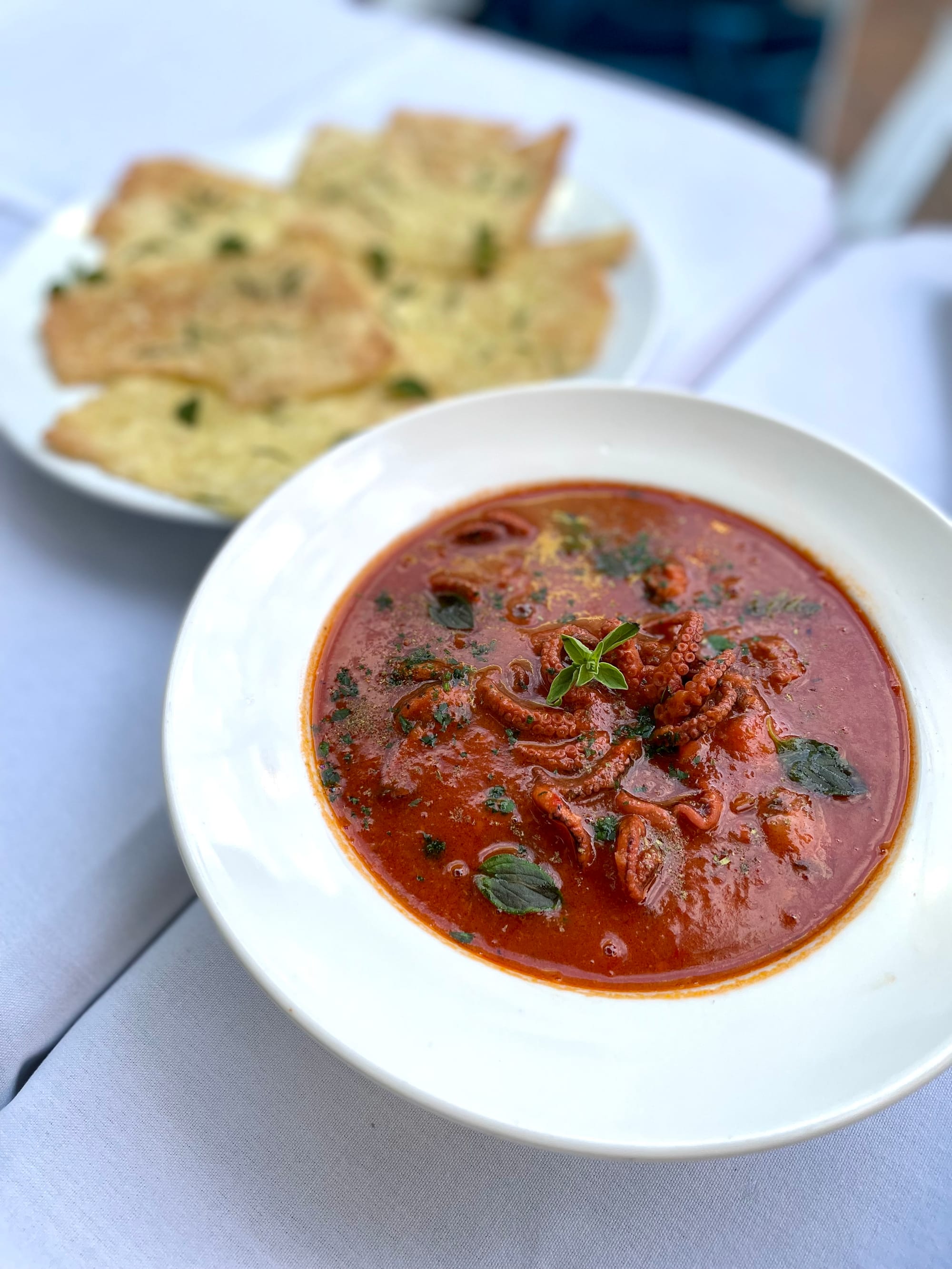Prupisceddu in Umidu cun Tomatiga (baby octopus stew in a spicy tomato sauce) at my last meal with Massimo and Lorella. 