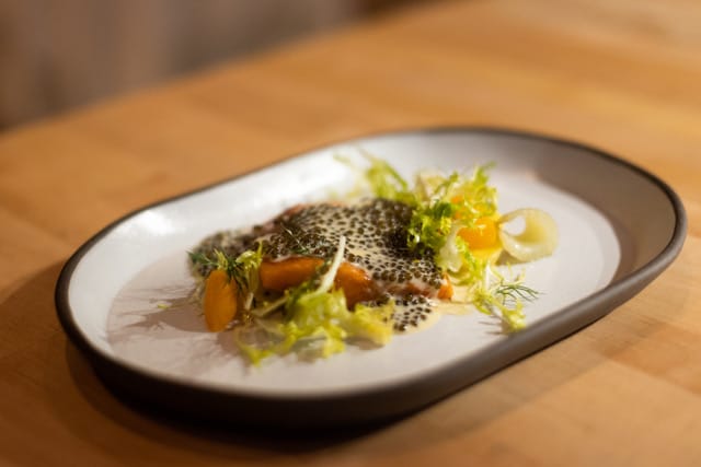 Mt. Lassen trout in caviar sauce au vin blanc. Photo courtesy of Savoie.