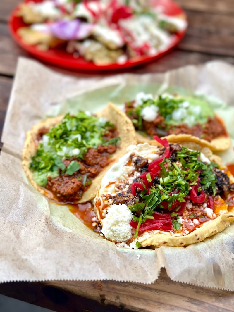Did you know Tacos Oscar in Oakland serves weekend brunch on their patio? Taco de huevo with a fried egg, salsa macha, queso fresco, pickled onion, and cilantro, on a cloud-like tortilla.