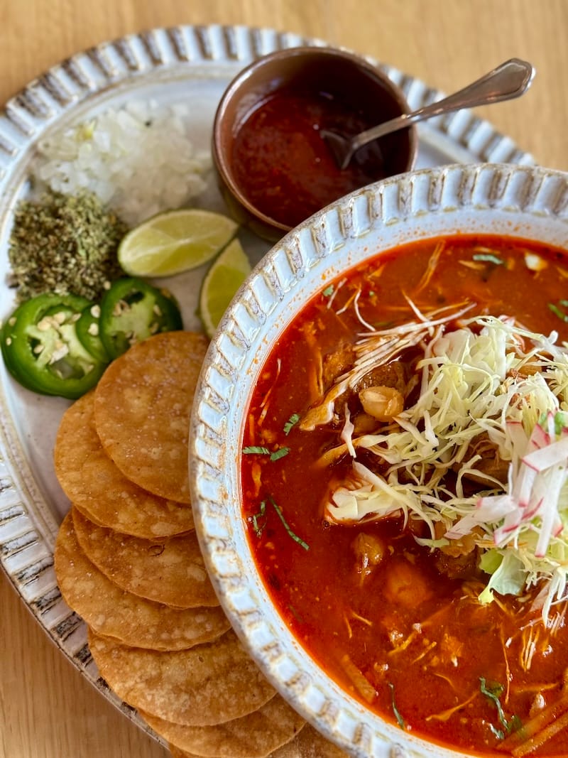 Braised pork pozole. Photo courtesy of Elena’s.