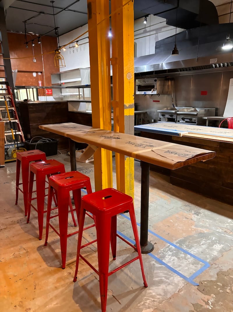 A peek inside the under-construction Bettola, with a fully exposed kitchen and some counter seating. Courtesy of Gianluca Legrottaglie.