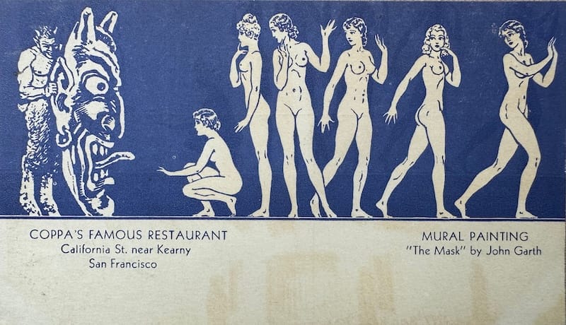 This postcard featuring a mural in the 120 Spring Street location is dated 1936 on the back. From the tablehopper vintage postcard collection.