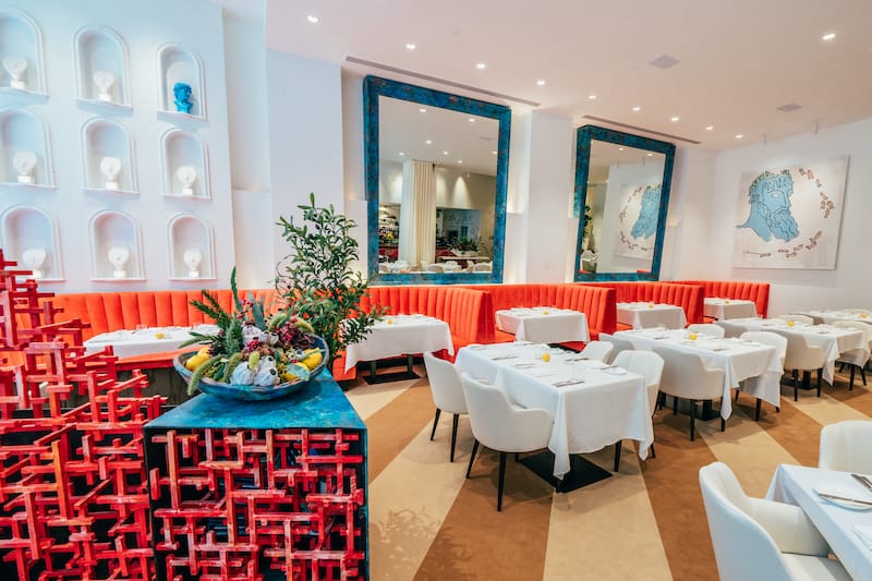 The glam dining room of Estiatorio Ornos. Photo courtesy of Ornos.