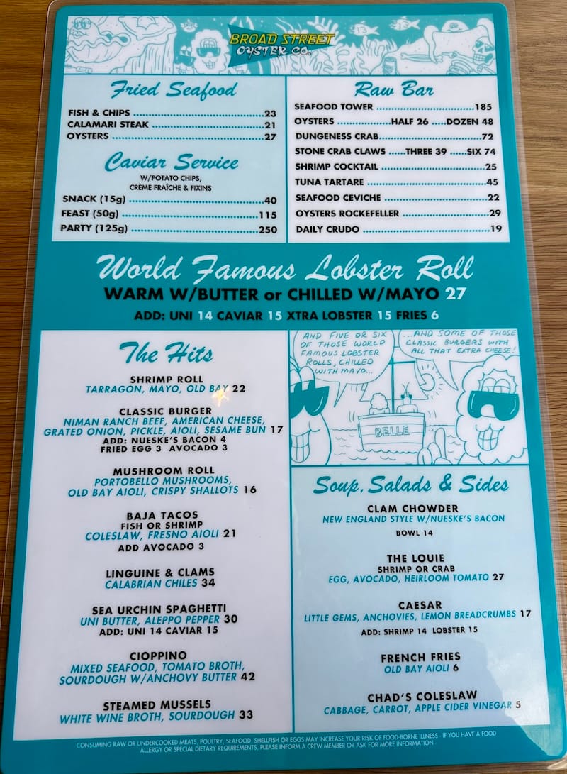 The extensive menu. Photo: © tablehopper.com.