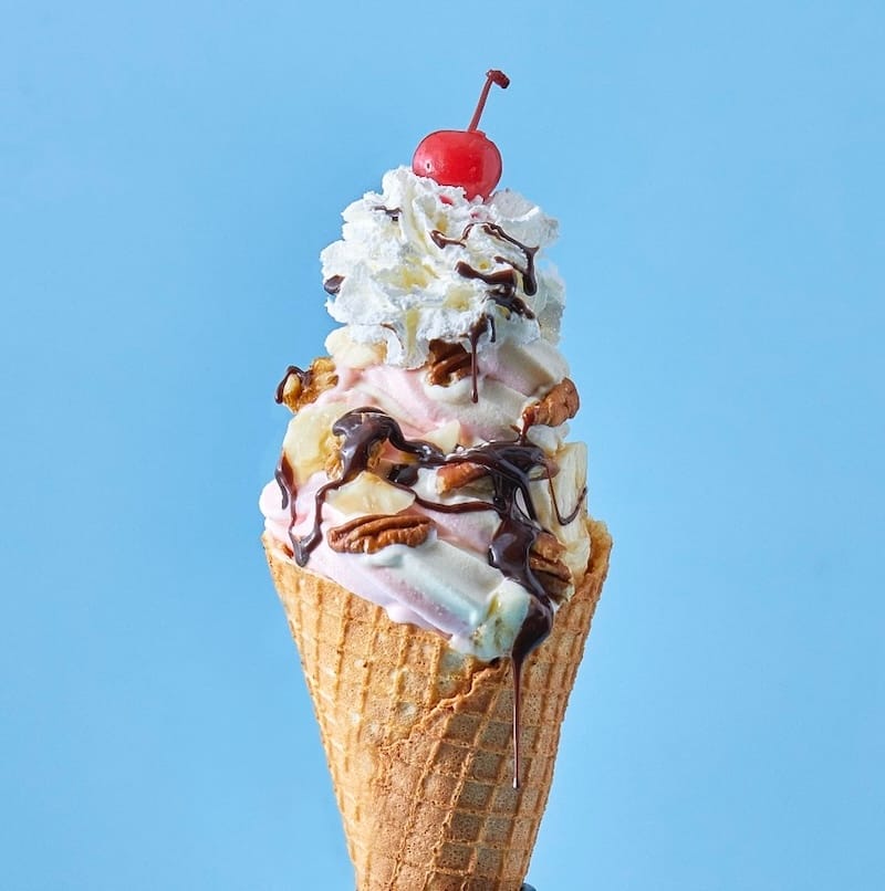 Banana split soft-serve cone from The Geez Freeze. Photo: Lorena Masso.