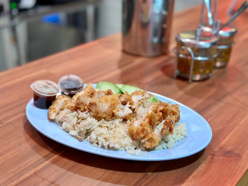Bai cha fried chicken with ginger-scallion rice. Photo: © tablehopper.com.
