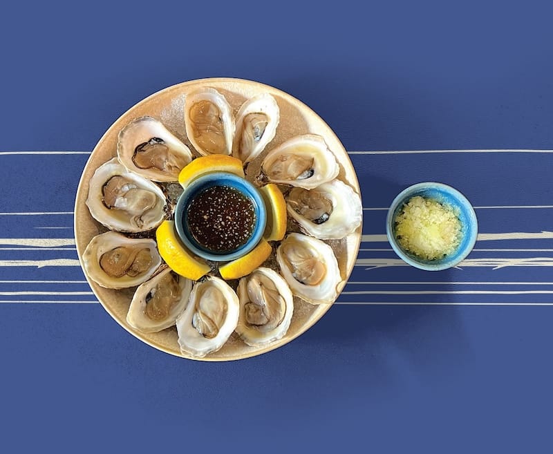 Oysters of the day at Xebec, with Hogwash and hon wasabi honeydew slush. Photo courtesy of Xebec.