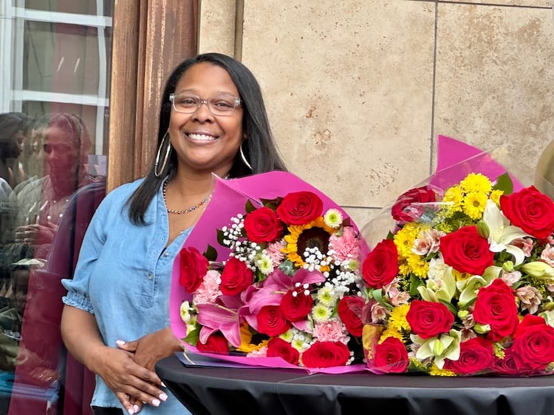 Chef-owner Fernay McPherson at the ribbon-cutting for Minnie Bell’s Fillmore. Photo: © tablehopper.com.