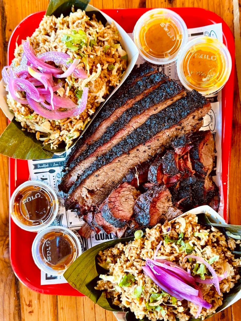 Fikscue’s smoked brisket, served alongside Indonesian fried rice will be available in the City early next year. Photo courtesy of Fikscue.